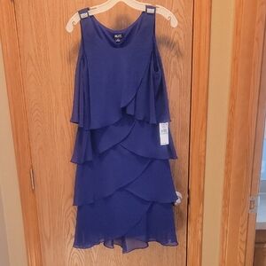 S.L. Fashions Royal Blue Layered Chiffon Midi Dress